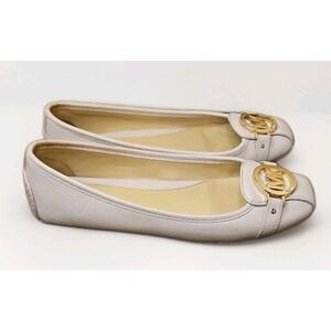 Michael Kors Sz 7 Blush Leather Fulton Moccasin‎ Ballet Flats Gold MK Logo #437
